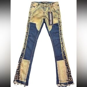 Valabasas Men's Stacked Jeans in Blue and Tan